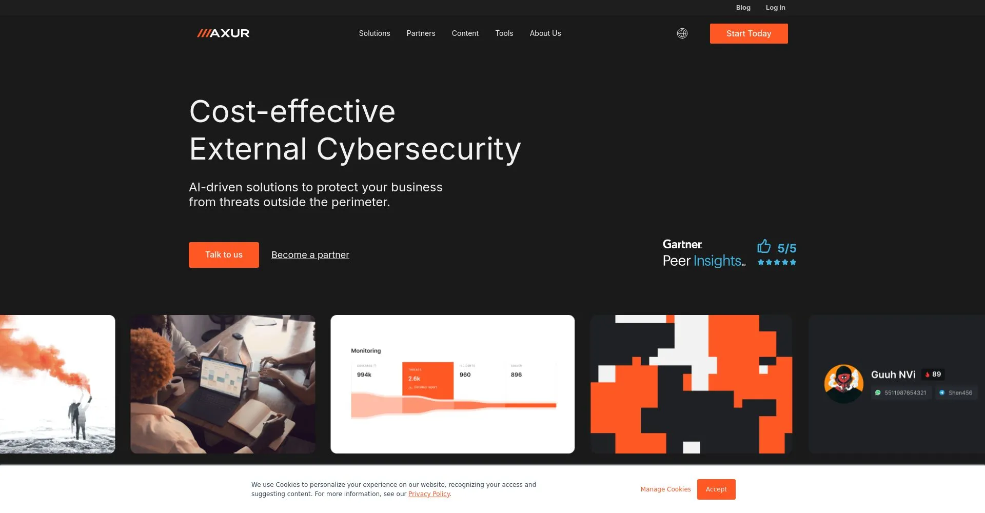 Pantalla de inicio de Axur mostrando servicios de ciberseguridad externa