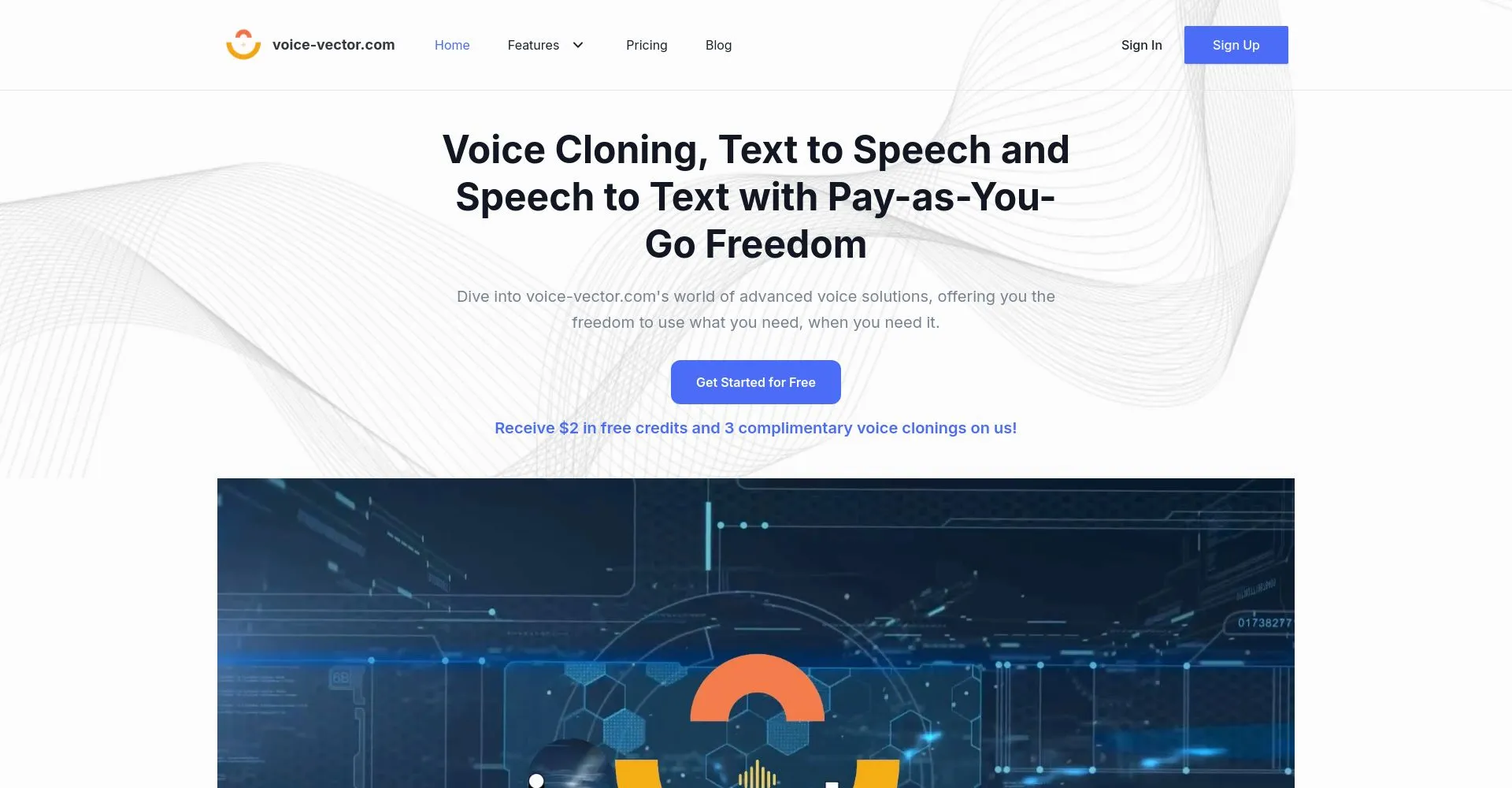 Captura de pantalla del sitio web de Voice Vector