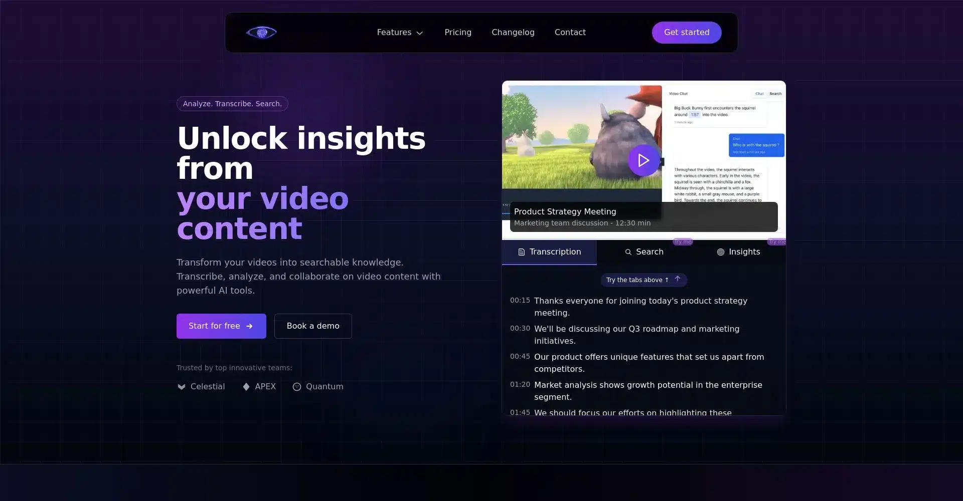 Captura de pantalla de sitio web para transcripción de contenido de video