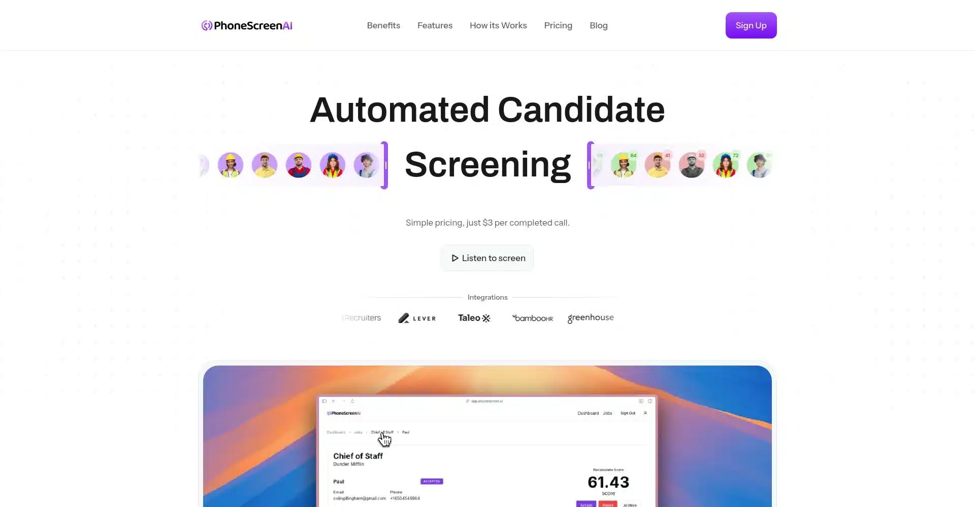 Interfaz de PhoneScreenAI para filtrado automático de candidatos