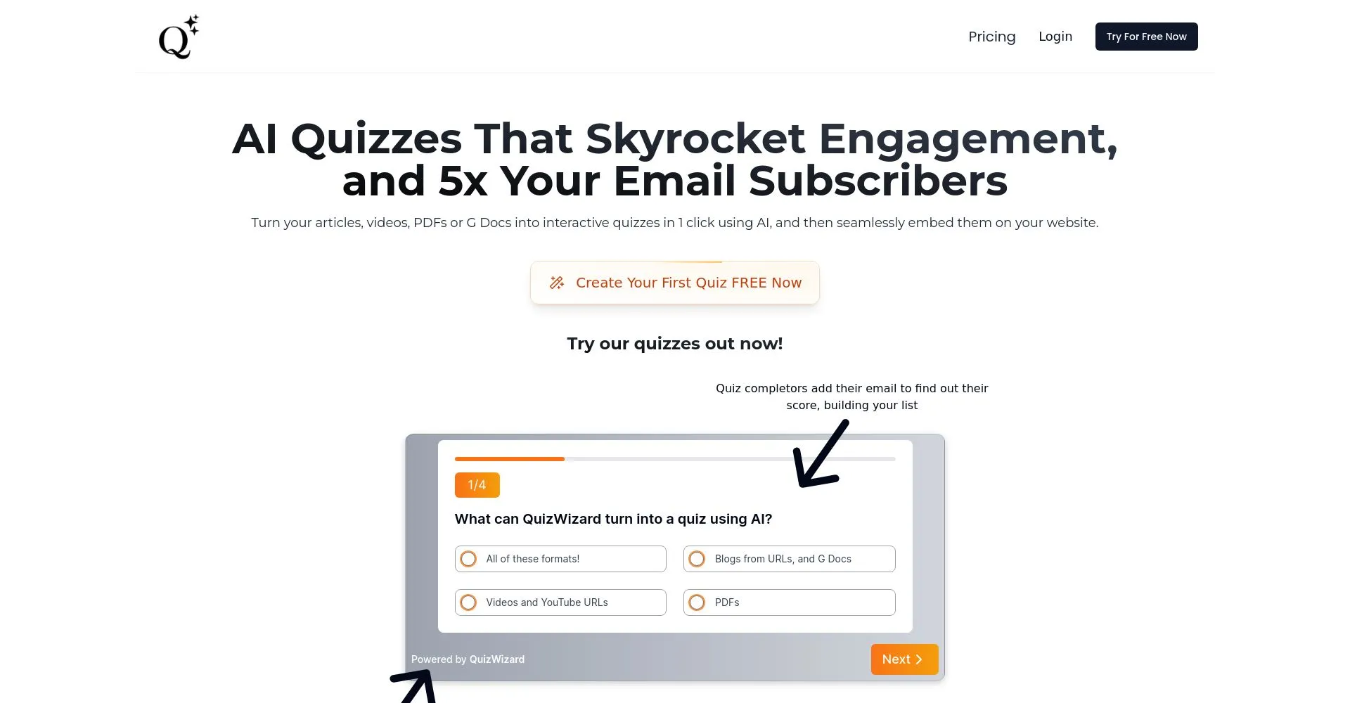 Interfaz de QuizWizard para crear quizzes interactivos