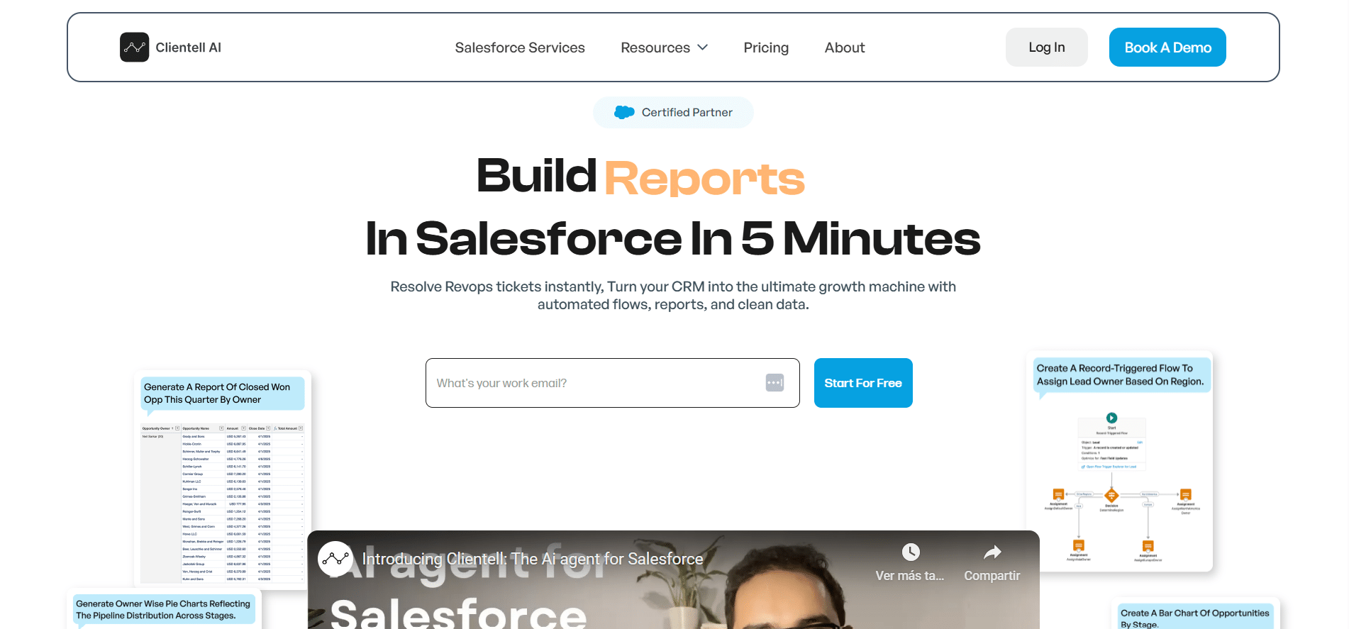 Interfaz de Clientell mostrando flujos automatizados en Salesforce