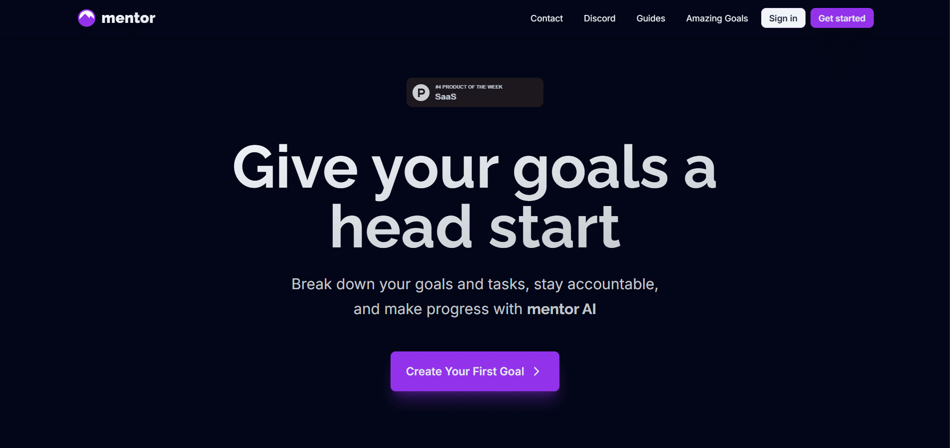 Página principal de Mentor con botón para crear tu primera meta