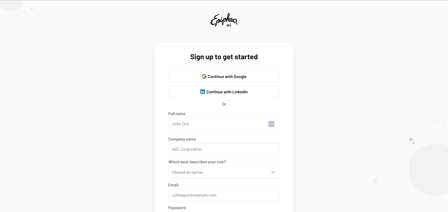 Empieza a crear videos únicos en minutos con Epipheo AI desde esta pantalla de registro