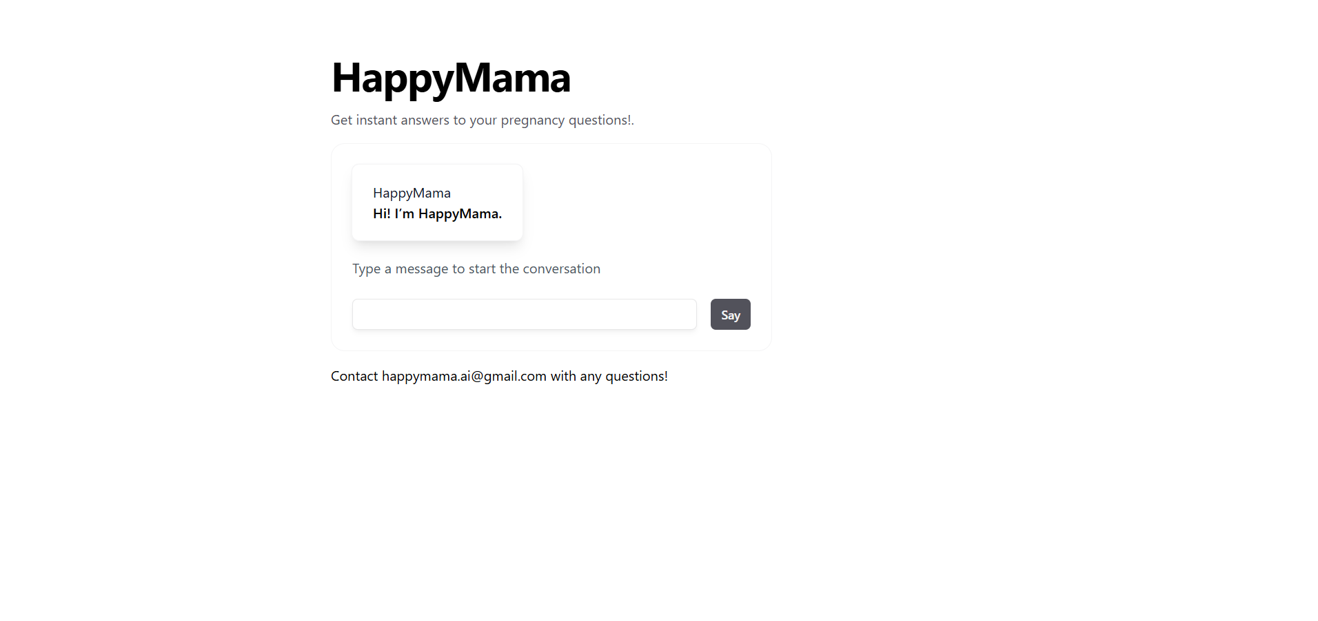 Chat de Happy Mama respondiendo preguntas sobre embarazo al instante