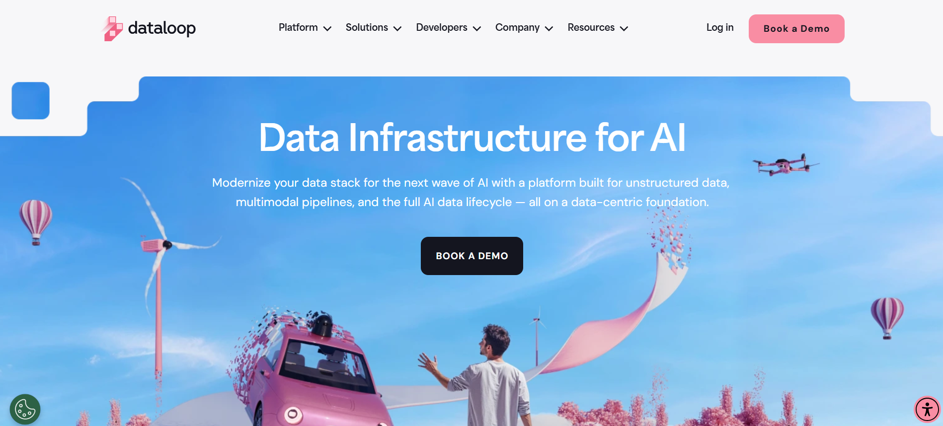 Dataloop mostrando una plataforma futurista de datos con interacción humana y tecnología