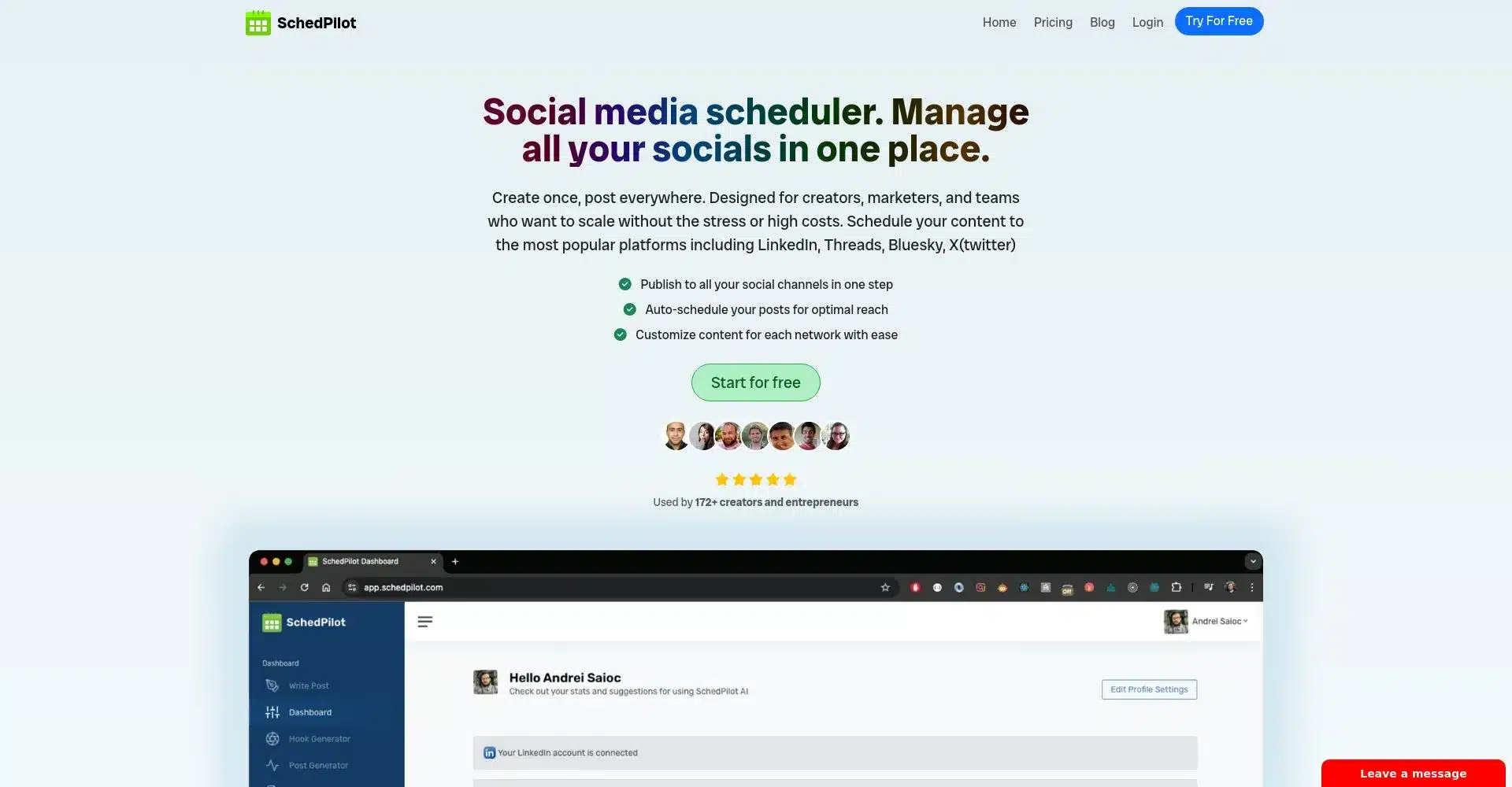 Captura de pantalla del sitio web de SchedPilot