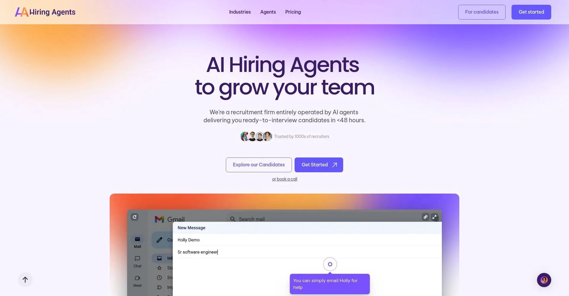 Captura de pantalla del sitio web AI Hiring Agents