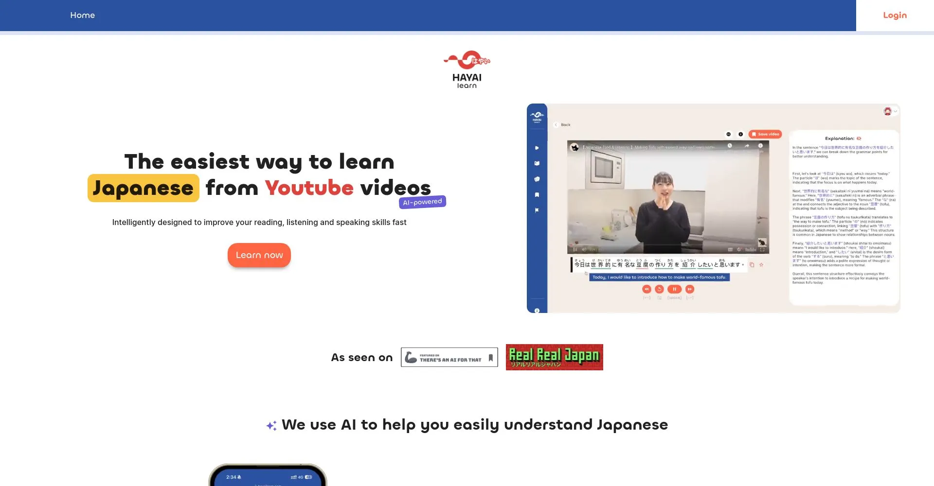 Plataforma de aprendizaje de japonés Hayai Learn
