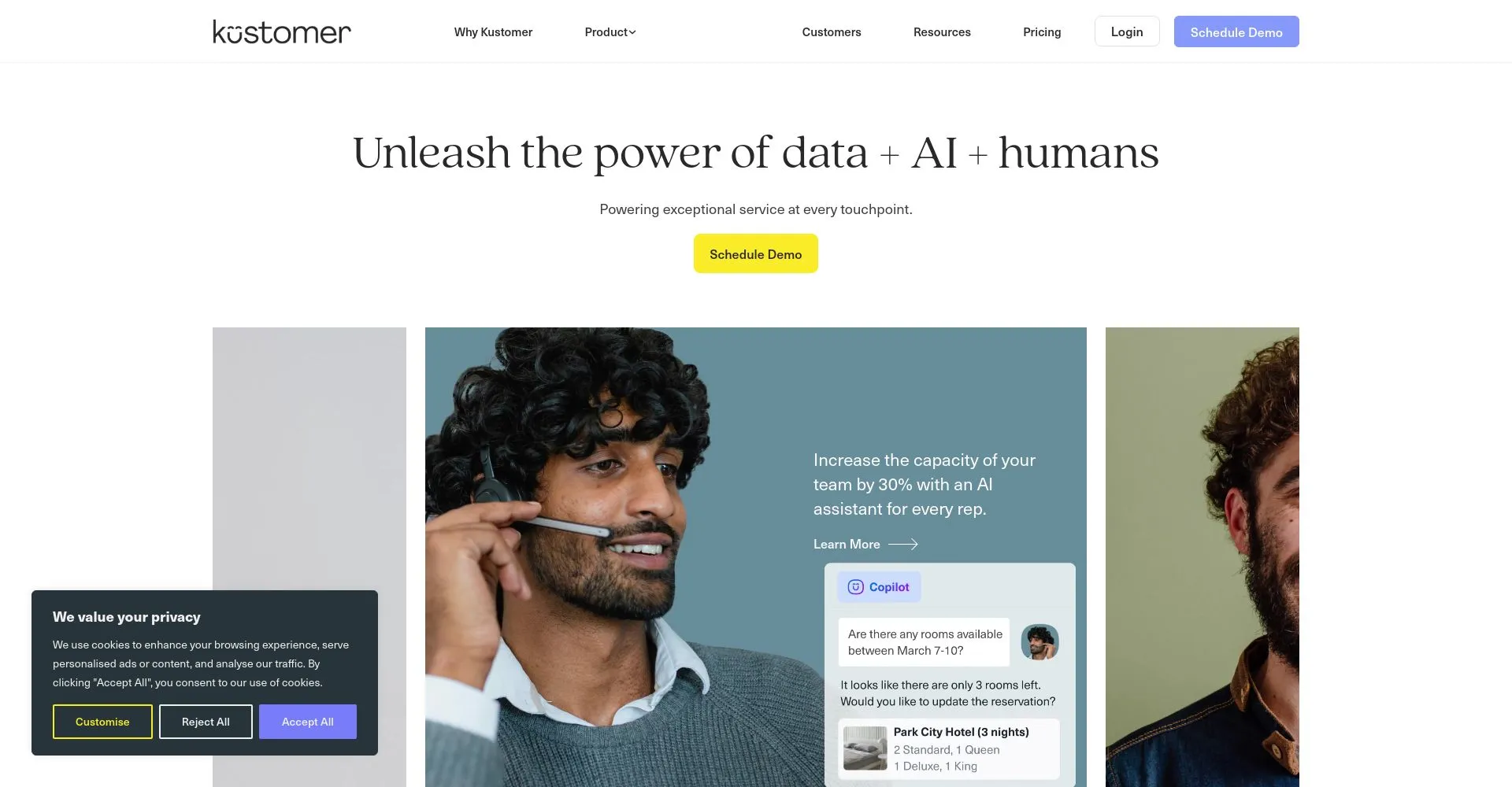 Captura de pantalla de Kustomer mostrando la combinación de datos, IA y humanos