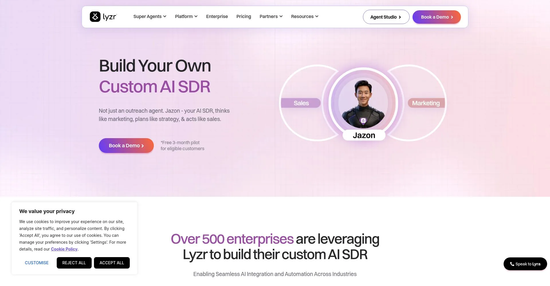 Captura de pantalla de Lyzr ofreciendo SDR de IA personalizado