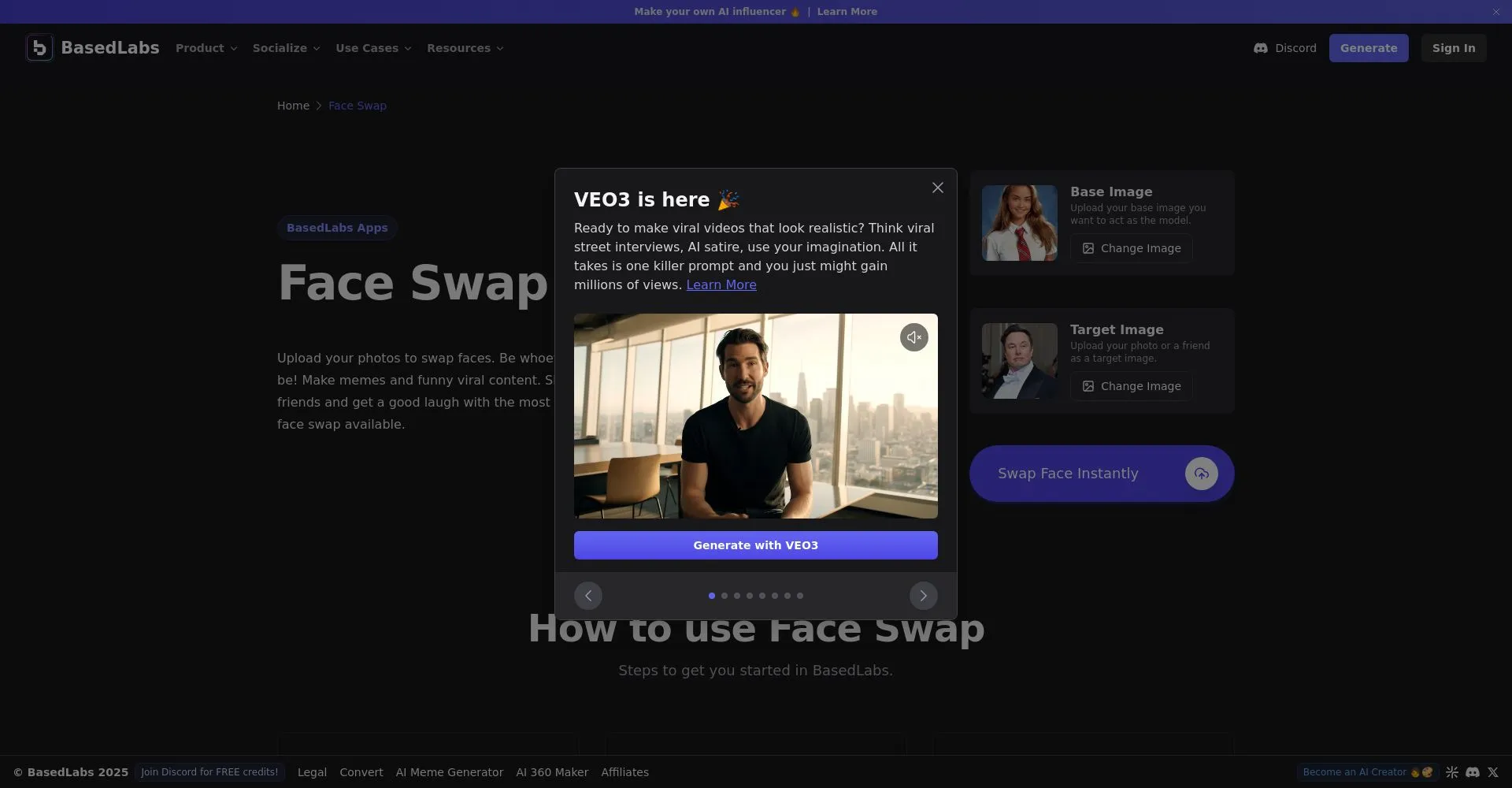 Captura de pantalla de la herramienta de intercambio de caras de BasedLabs
