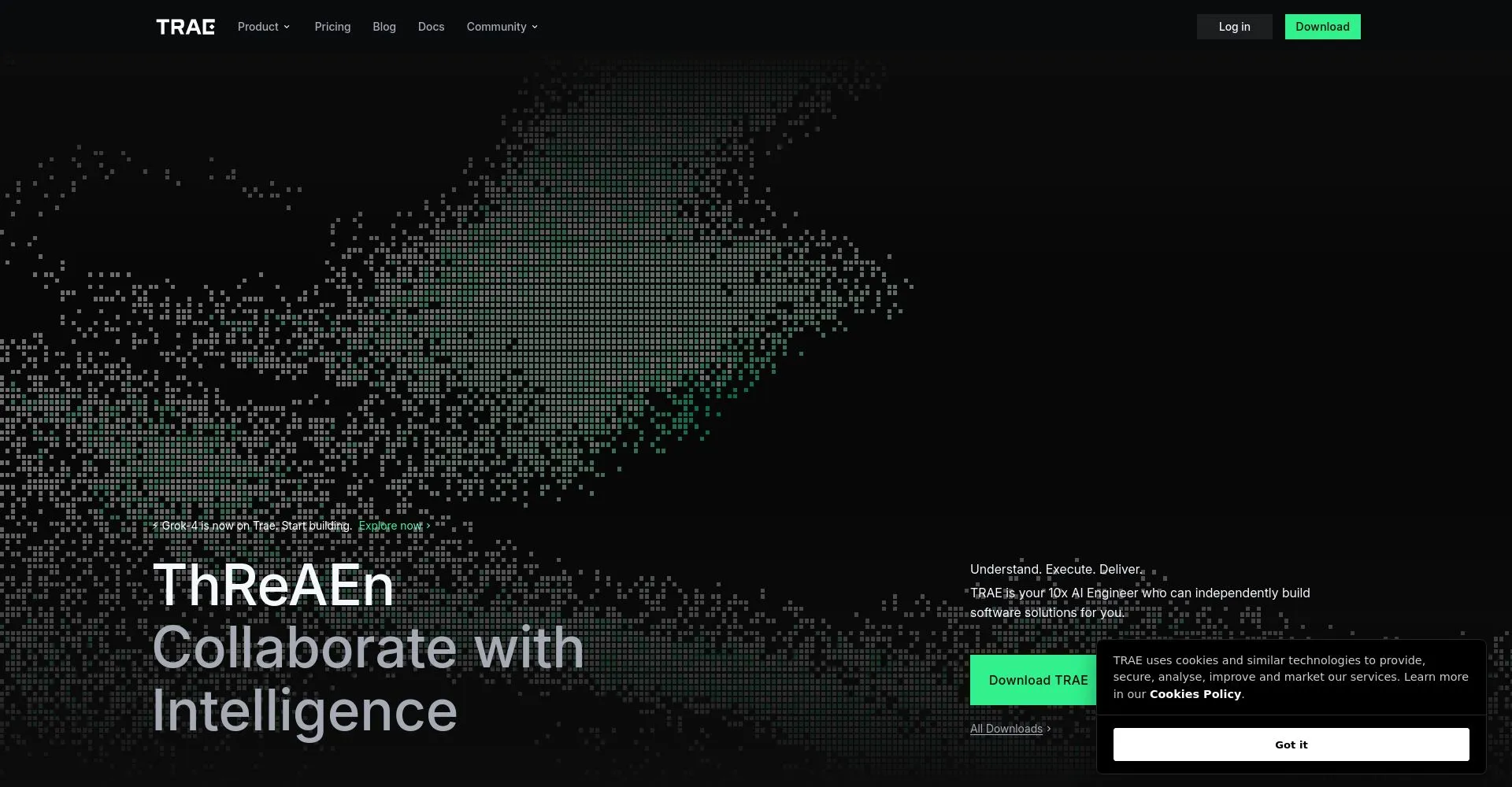 Interfaz principal de TRAE, plataforma de colaboración inteligente