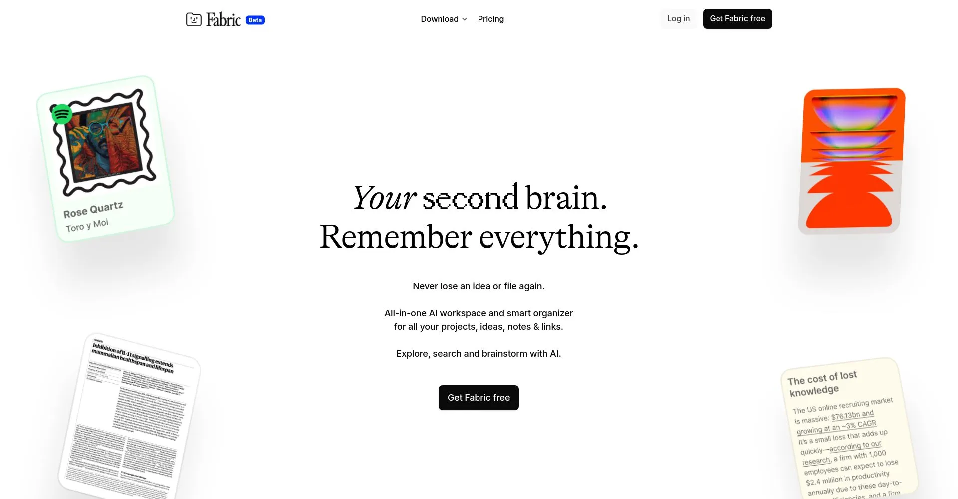 Captura de pantalla del sitio web de Fabric