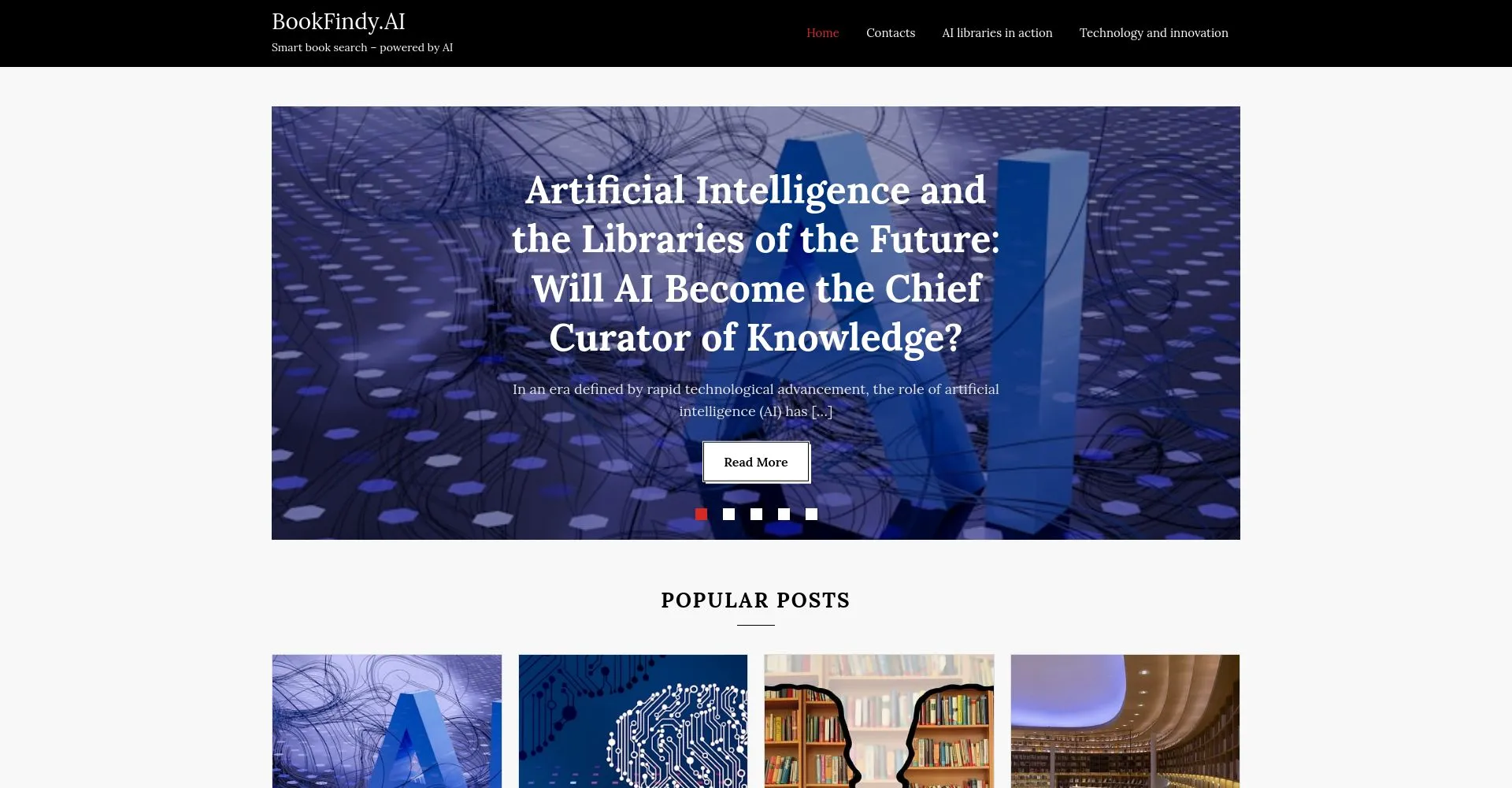 Captura de pantalla del sitio web BookFindy.AI