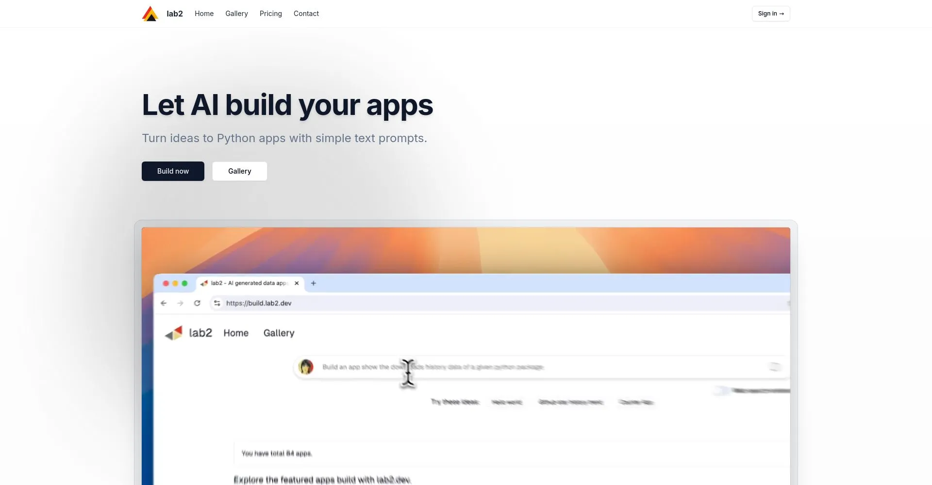 Interfaz del sitio web lab2 para construir aplicaciones con IA
