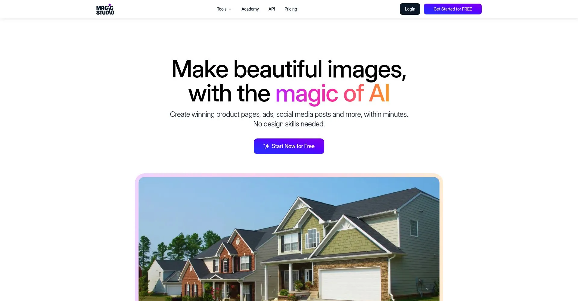 Página principal de Magic Studio para crear imágenes con IA