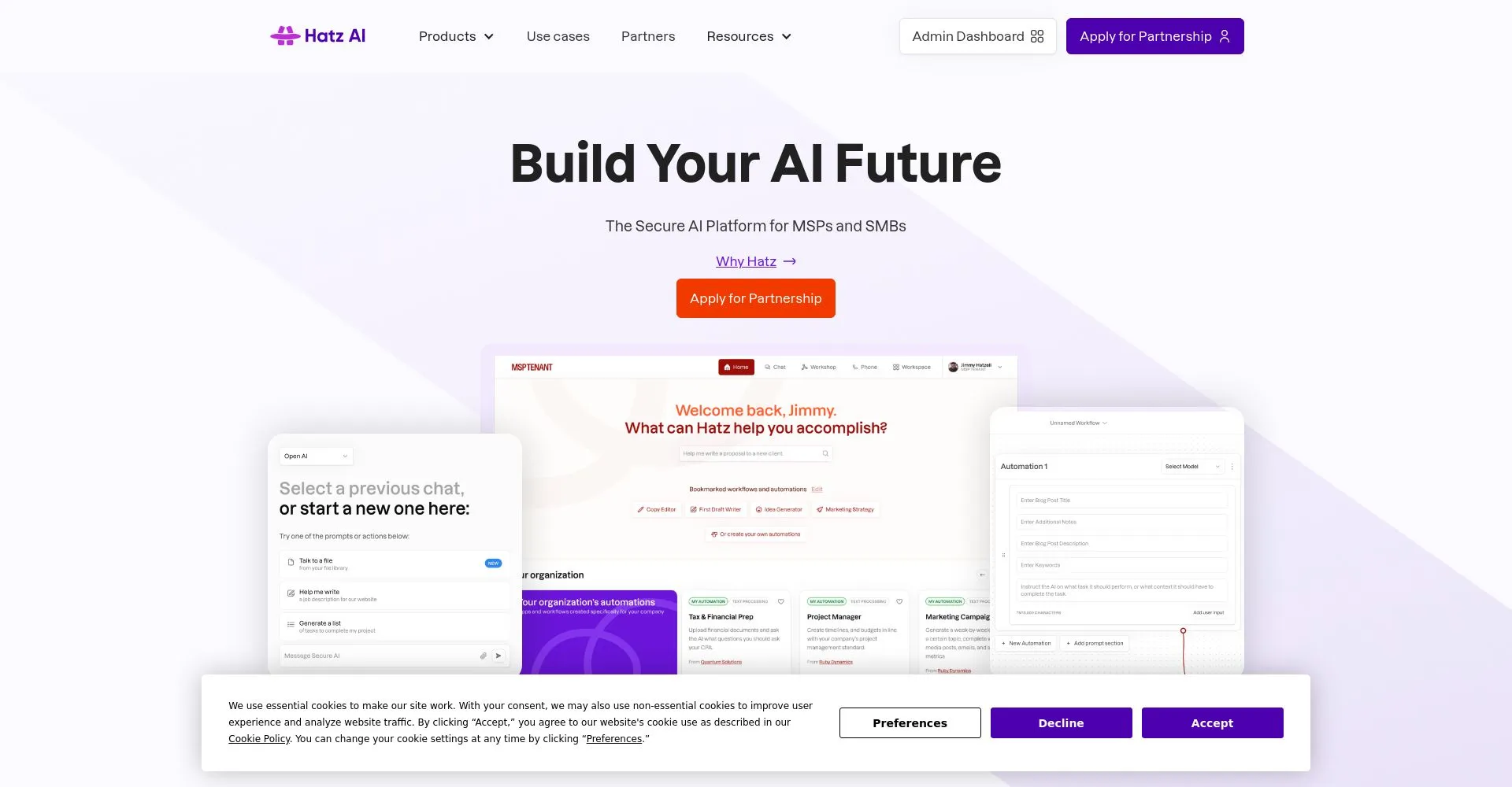 Captura de pantalla del sitio web de Hatz AI