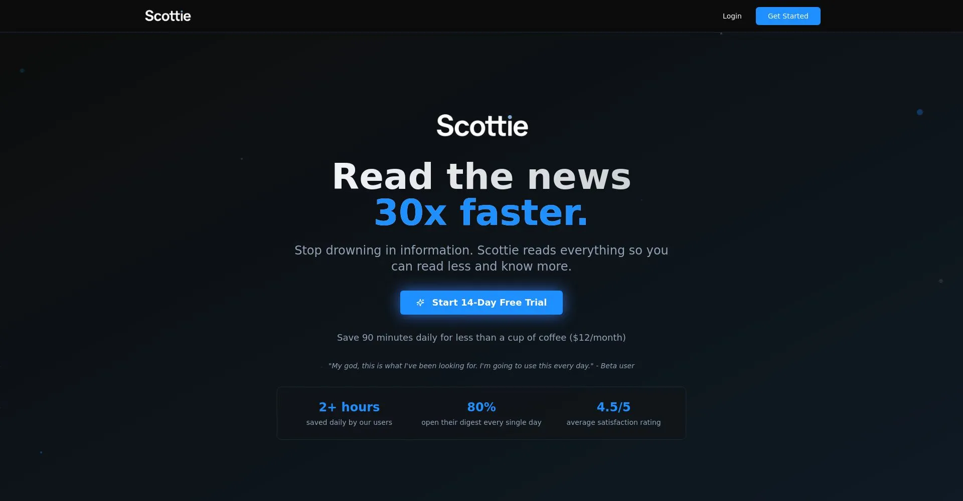 Scottie: Lee las noticias rápidamente con una prueba gratuita de 14 días.