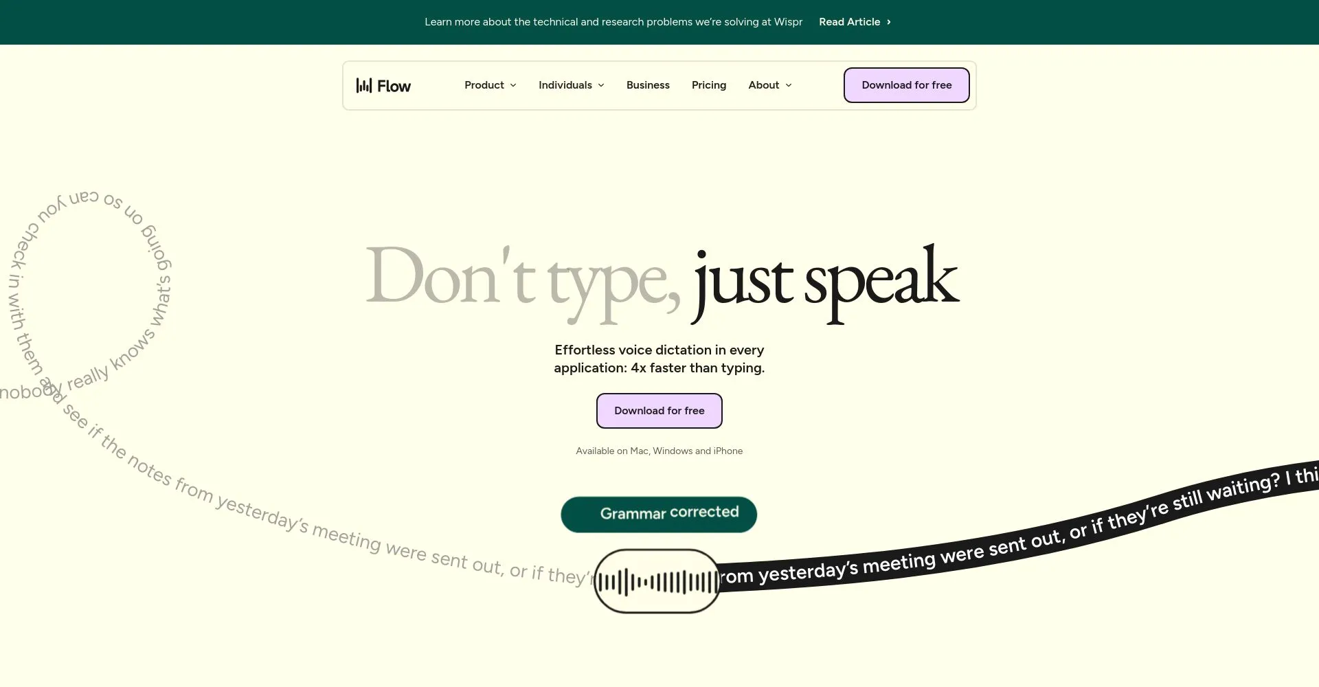 Captura de pantalla de un sitio web que promueve la dictado por voz
