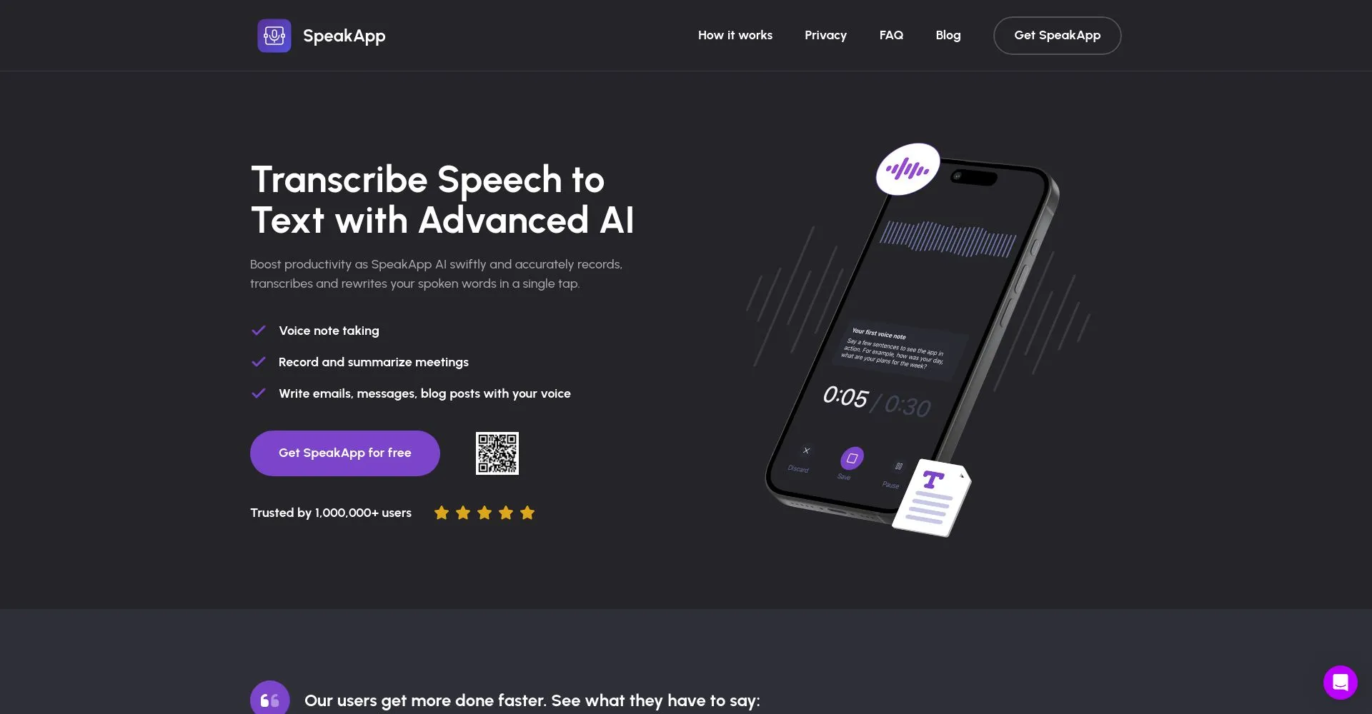 Aplicación SpeakApp transcribiendo voz en un smartphone.