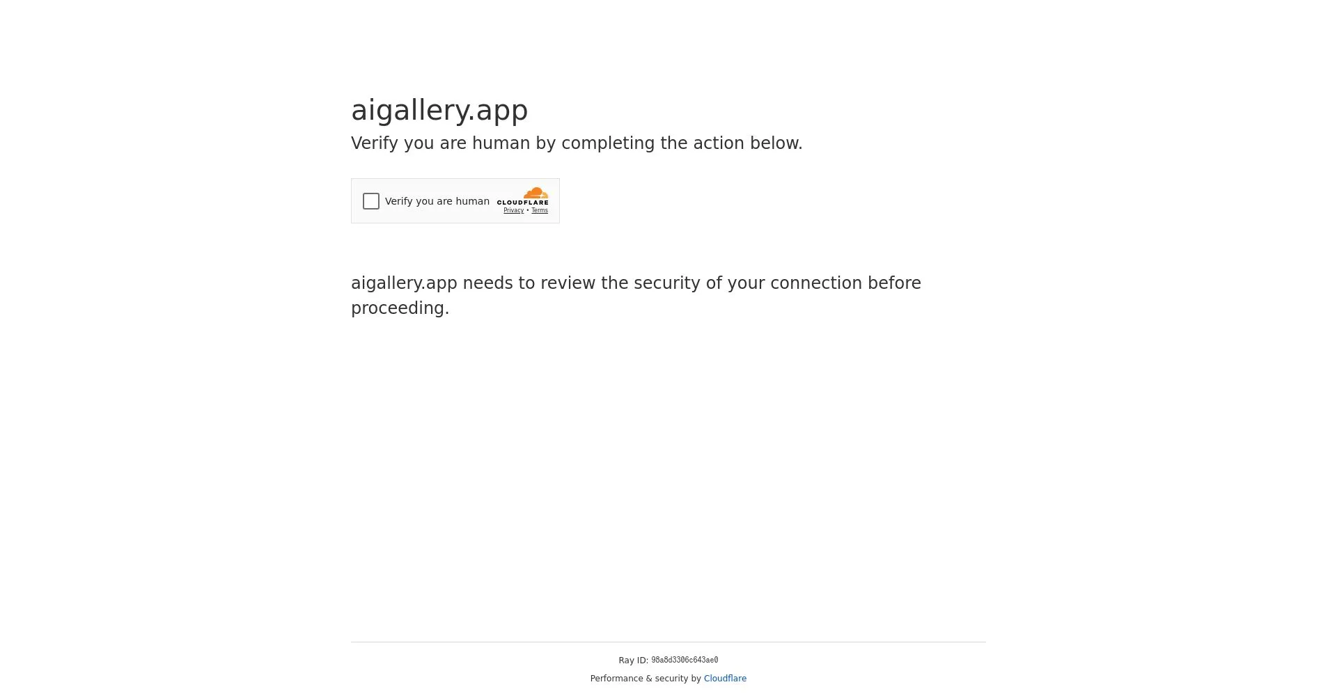 Página de verificación de seguridad de aigallery.app con un captcha de Cloudflare