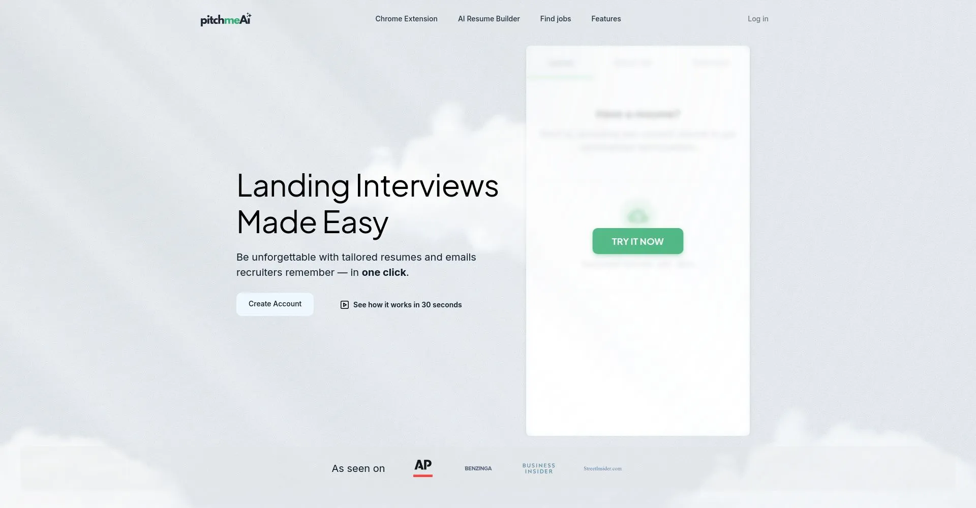 Pantalla de inicio de PitchMe AI para crear resúmenes y correos personalizados