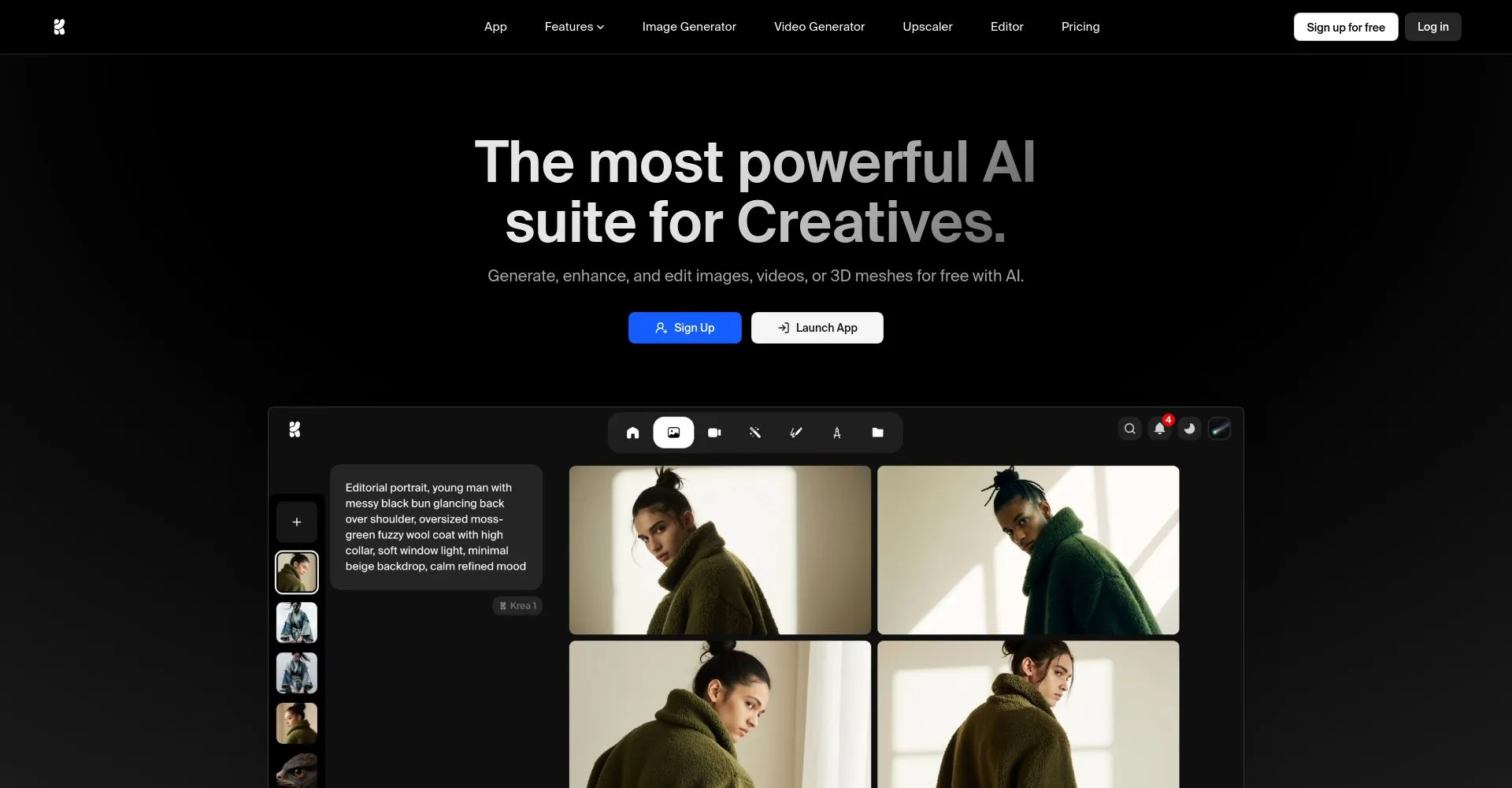 Captura de pantalla de una suite de IA para creativos