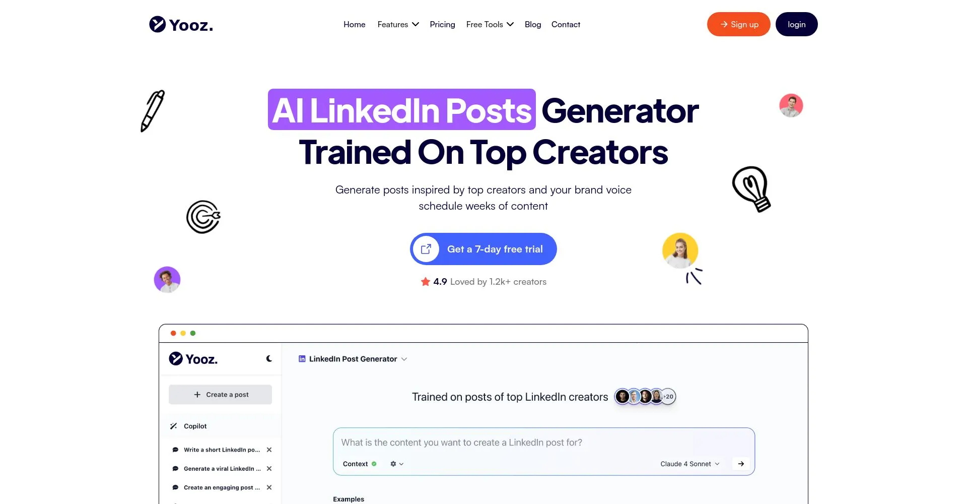 Generador de publicaciones de LinkedIn con IA de Yooz