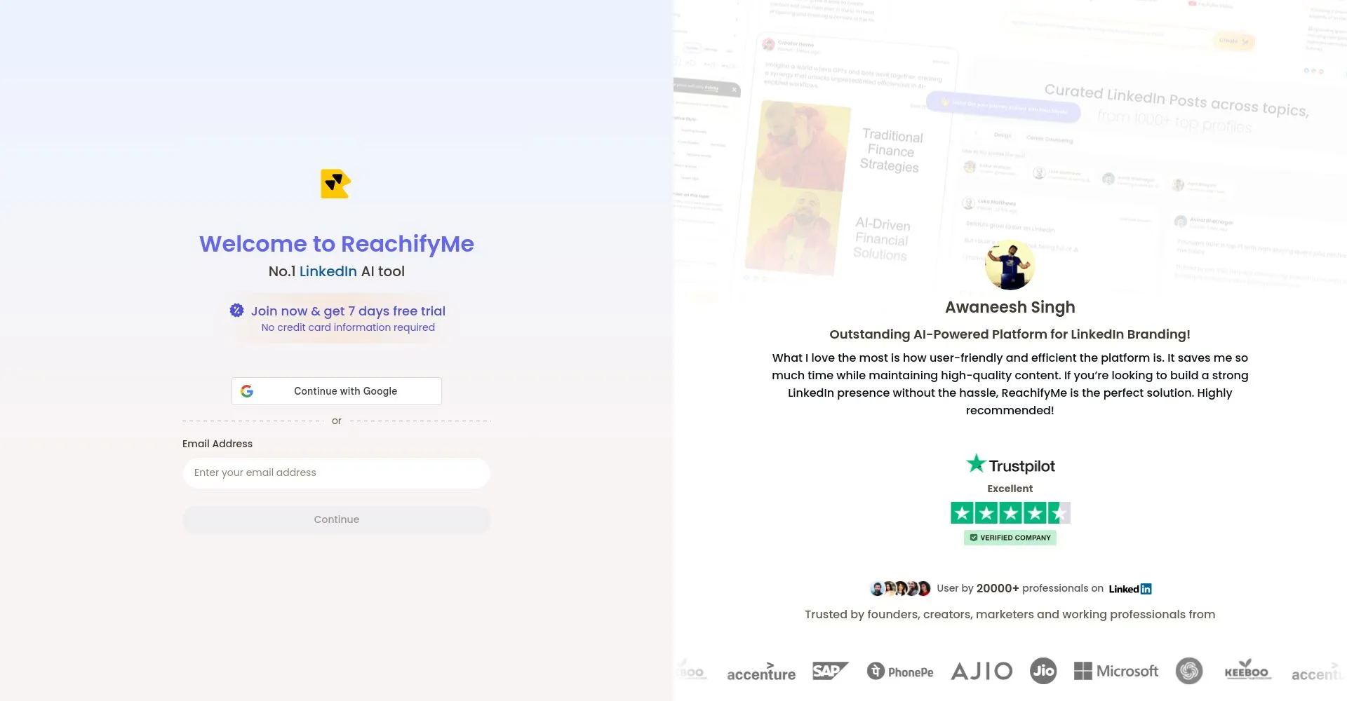 Captura de pantalla de la página de inicio de ReachifyMe